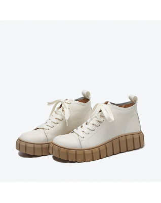 Trendy biscuit shoes color matching all-match casual high-top shoes round toe lace-up sneakers