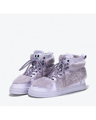 The new warm cotton shoes women's winter flat plus velvet soft bottom shoes wool fashion high top shoes