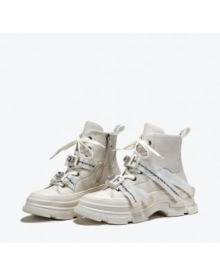 New thick-soled rhinestone Martin boots women's high-top cowhide daddy shoes trend tooling boots