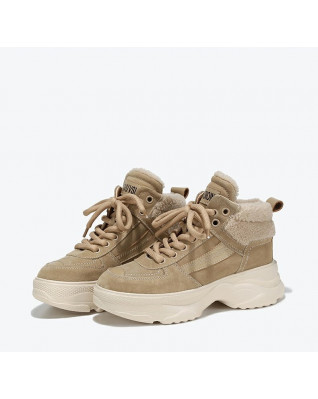 New fleece cotton shoes women's warm wool high-top shoes thick-soled sports casual shoes