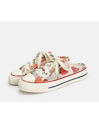 New style net shoes fashion all-match casual shoes cute strawberry print half slipper shoes