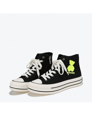 New casual fashion high top bear flat lace-up sneakers