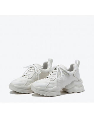 New thick-soled heightened cowhide light white shoes sports daddy shoes