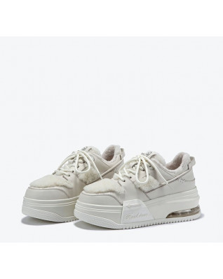 New Air Cushion Thick Sole Wool Plus Fleece Warm White Shoes