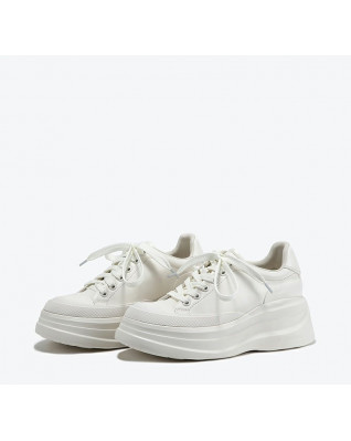 New style cowhide heightened preppy style breathable white shoes