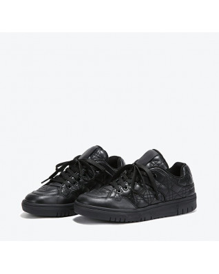 New rhombus leather lace-up black sneakers