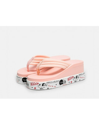 All-match pink thick-soled heightened beach drag vacation comfortable slippers