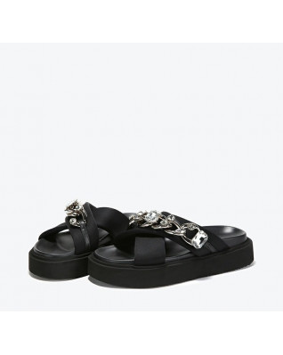 Thick Sole Rhinestone Chain Casual Beach Shoes